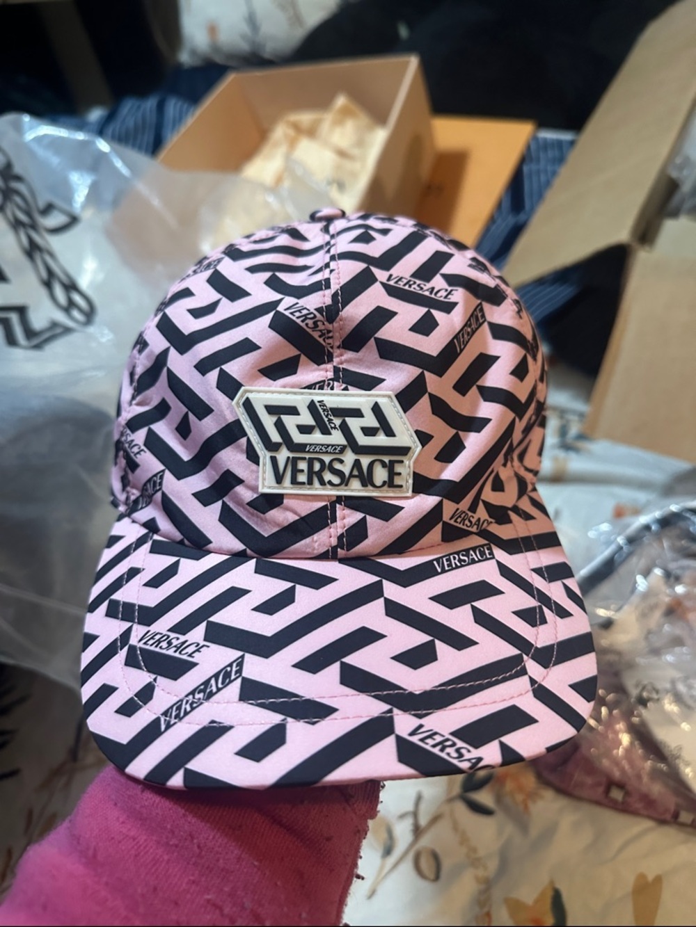 Versace Pink & Black Geometric Logo Cap